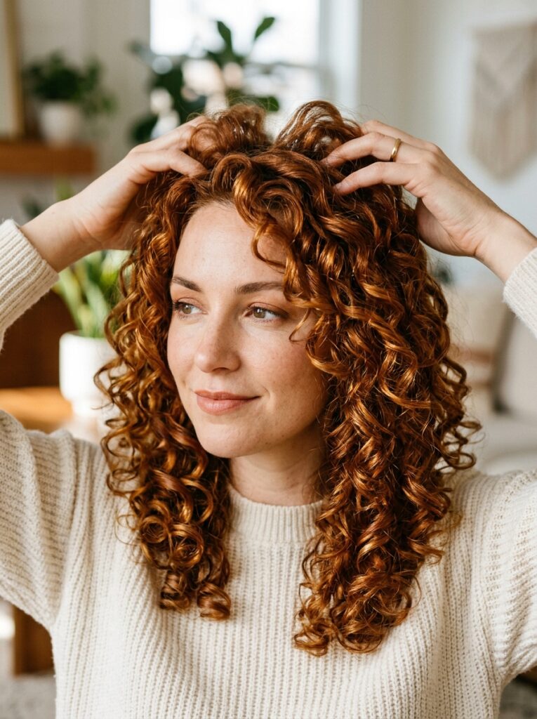 copper hair color on curly hair