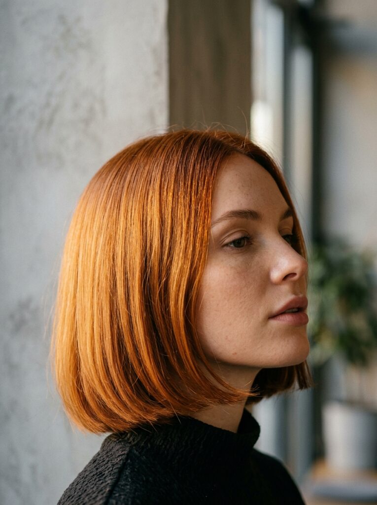 chin length copper bob hair color