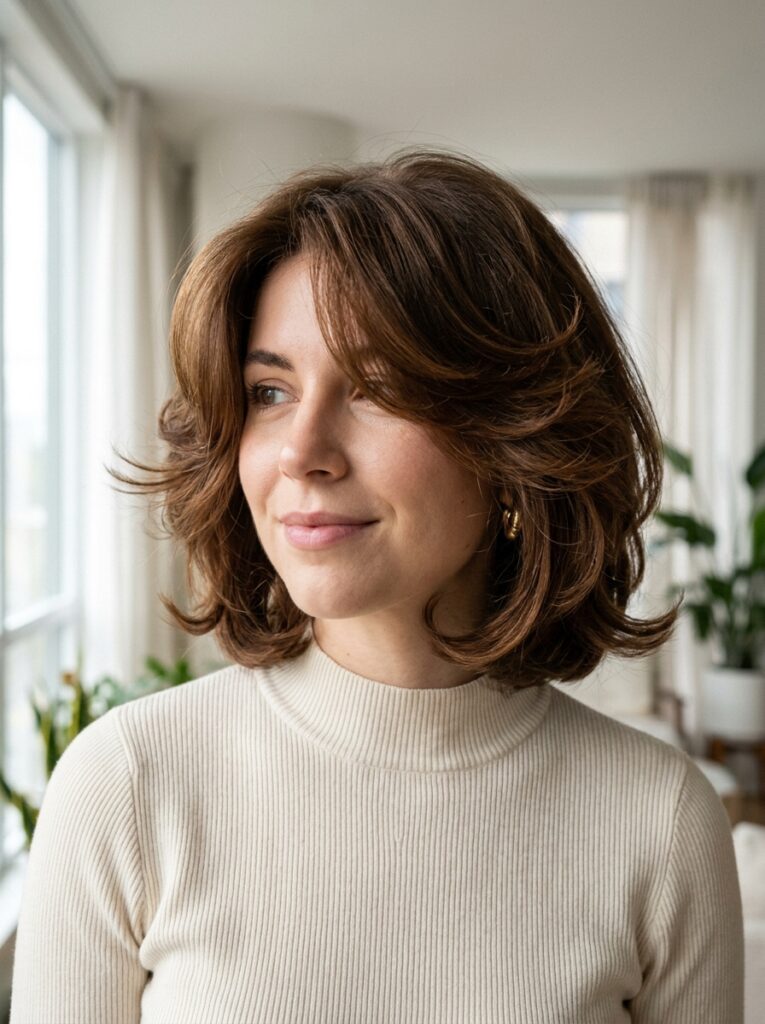 butterfly bob with voluminous face framing layers