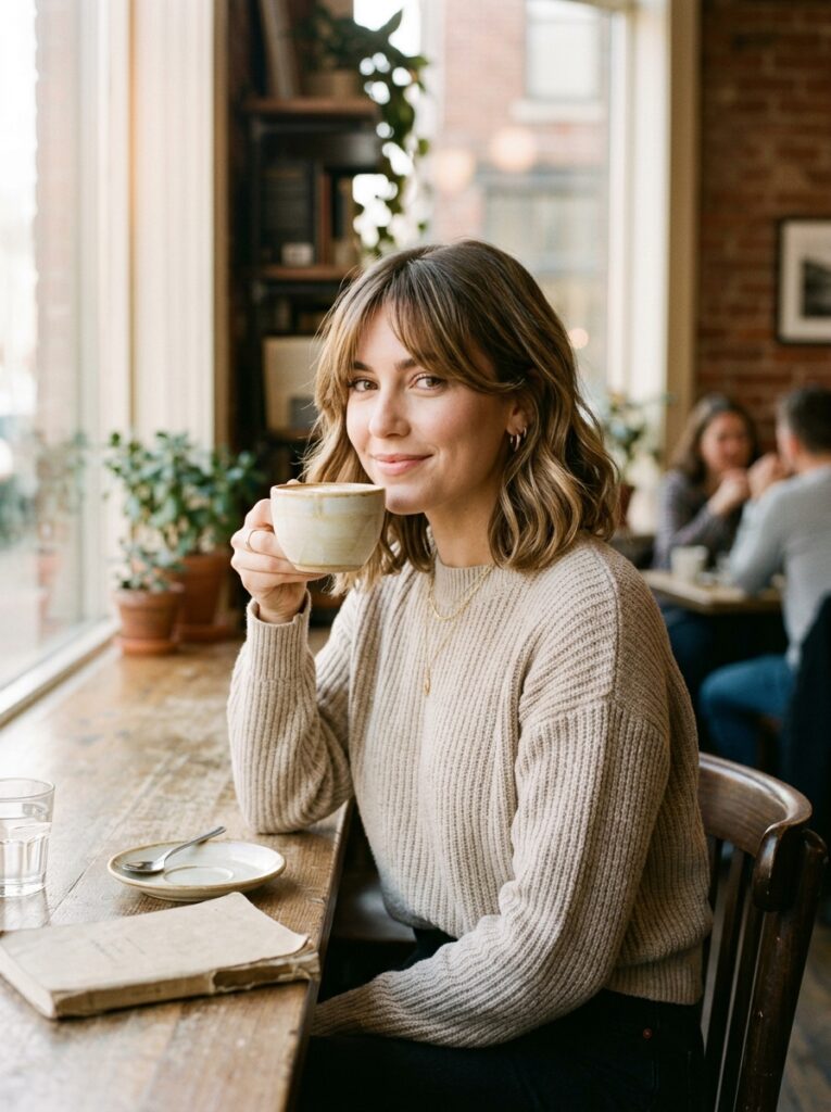 curtain bangs with a collarbone lob
