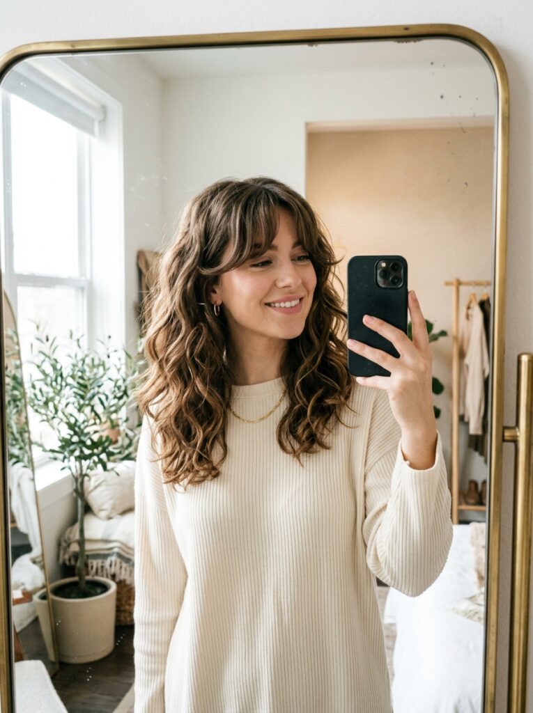 curtain bangs on naturally wavy hair