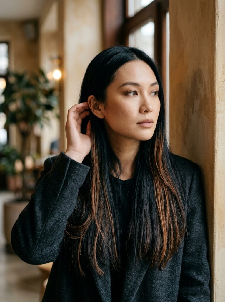 copper balayage on black hair