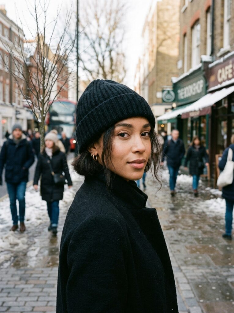 beanie with tucked in bob illusion hairstyle