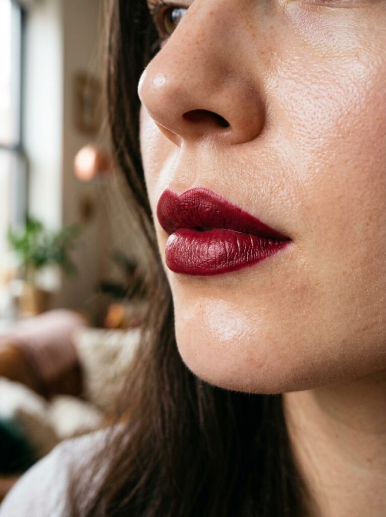 garnet liner with satin lipstick vampy lip combo