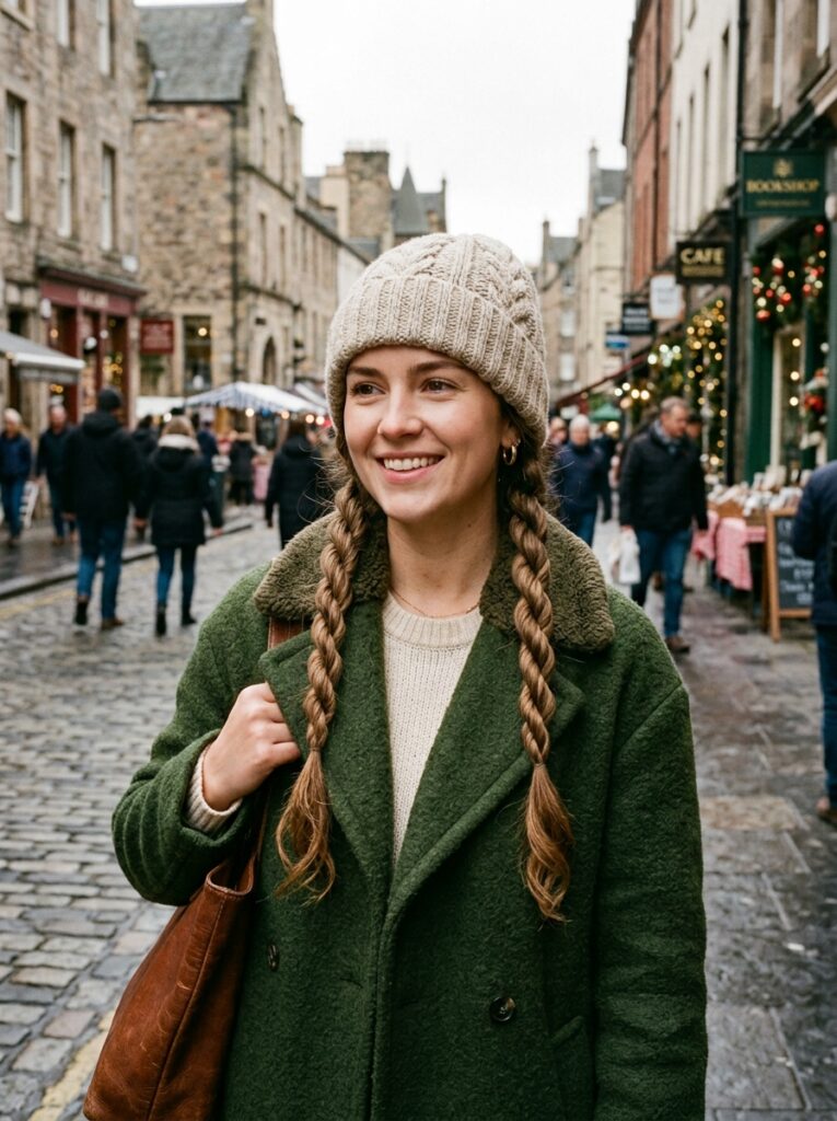 beanie with low twin rope braids