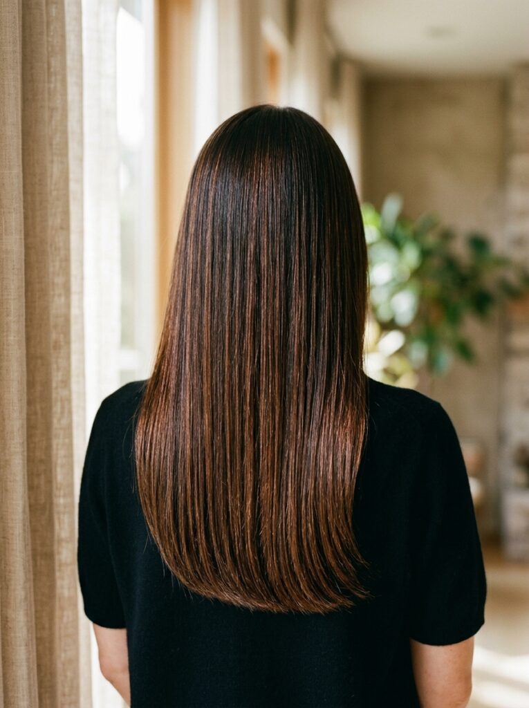 copper babylights on brunette hair