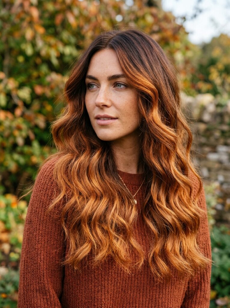 classic copper balayage on brunette hair