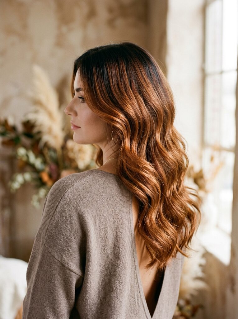 copper balayage with root shadow blend