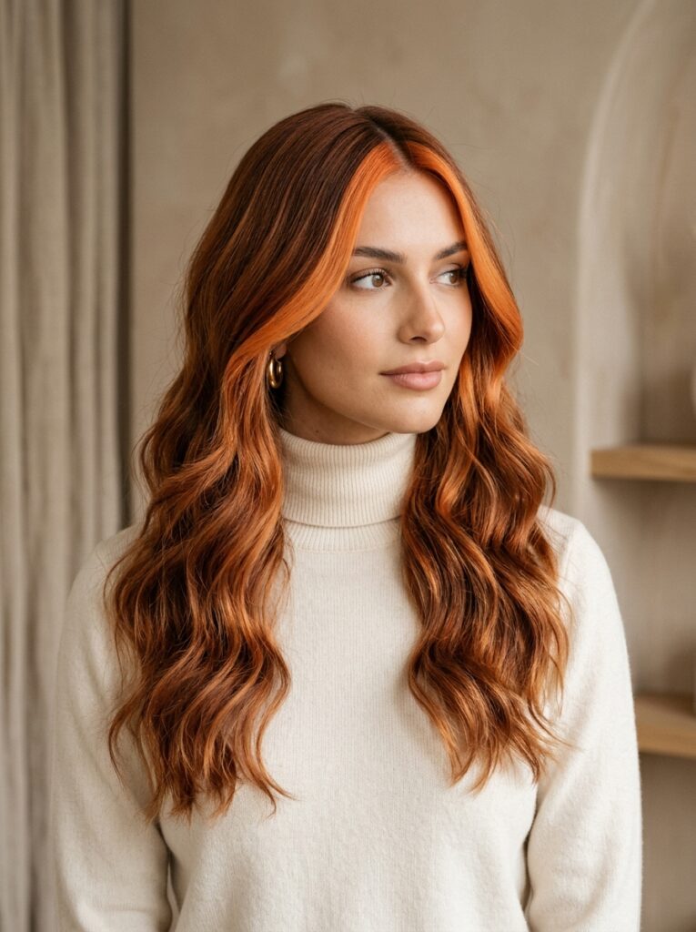 copper money piece balayage face framing