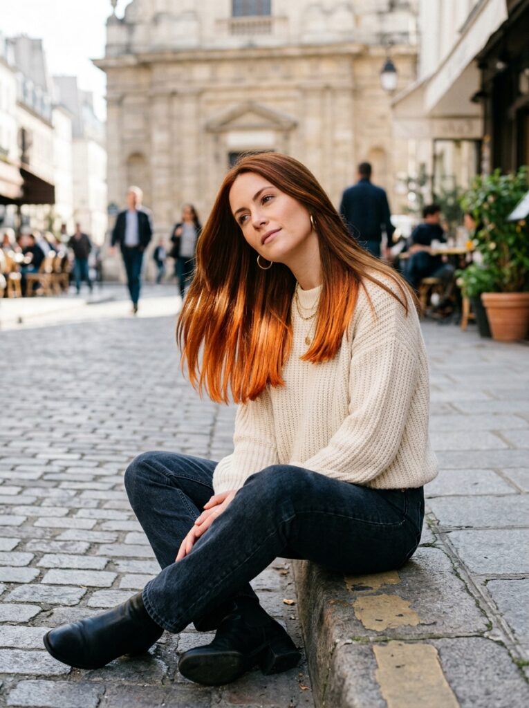 bright penny copper balayage on ends