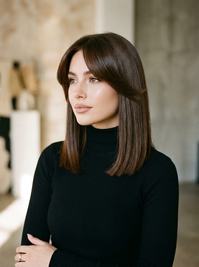 long collarbone length curtain bangs