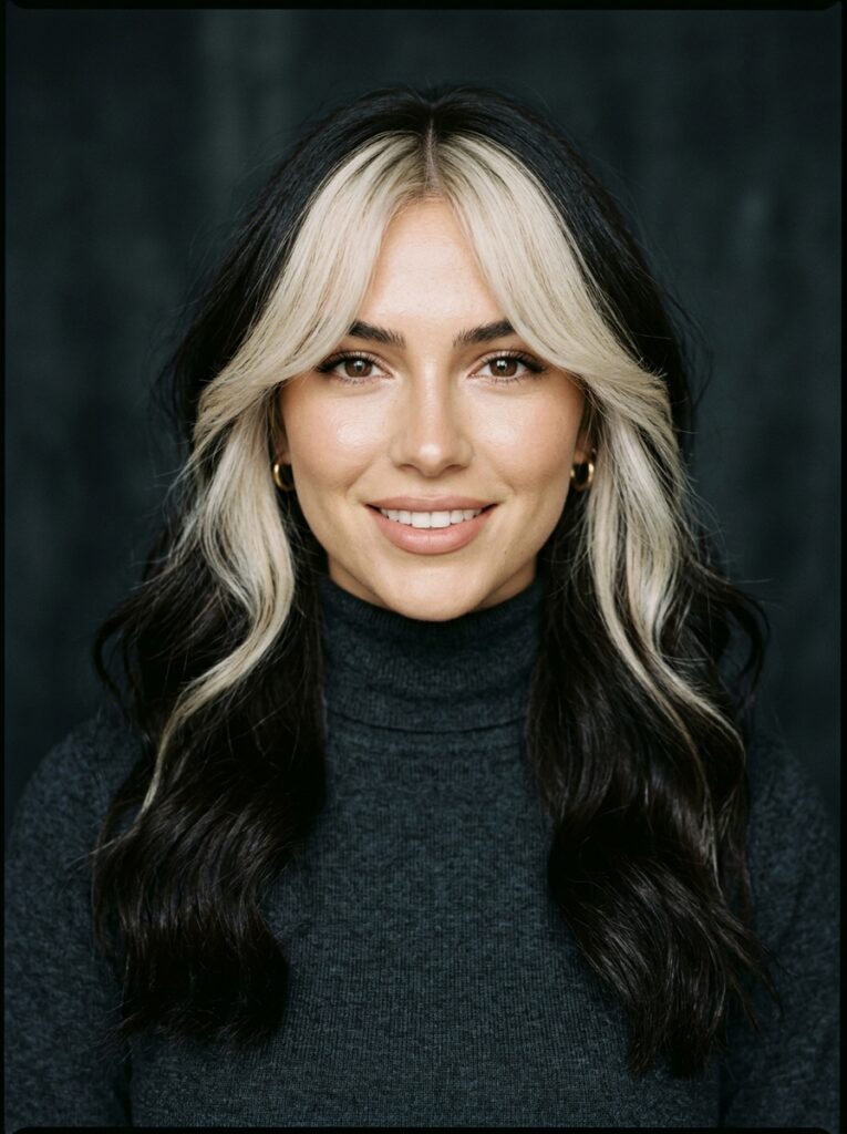 money piece curtain bangs blonde highlights