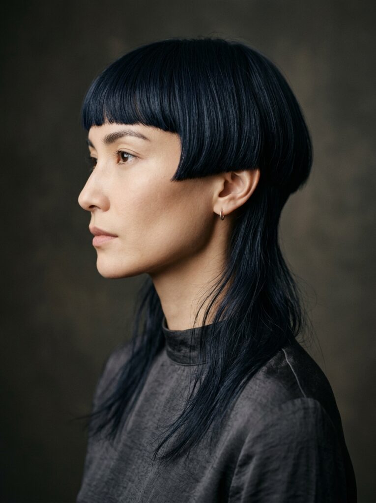 Disconnected navy-black jellyfish bob with top bowl layer.