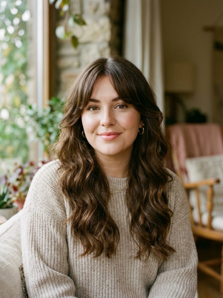 long curtain bangs for a round face
