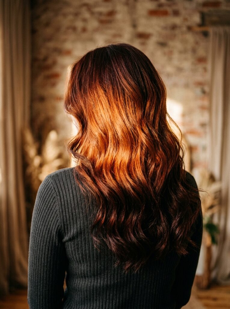 reverse copper balayage on mid lengths