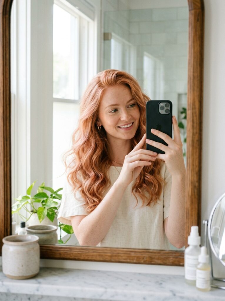 strawberry copper hair color soft pink tone