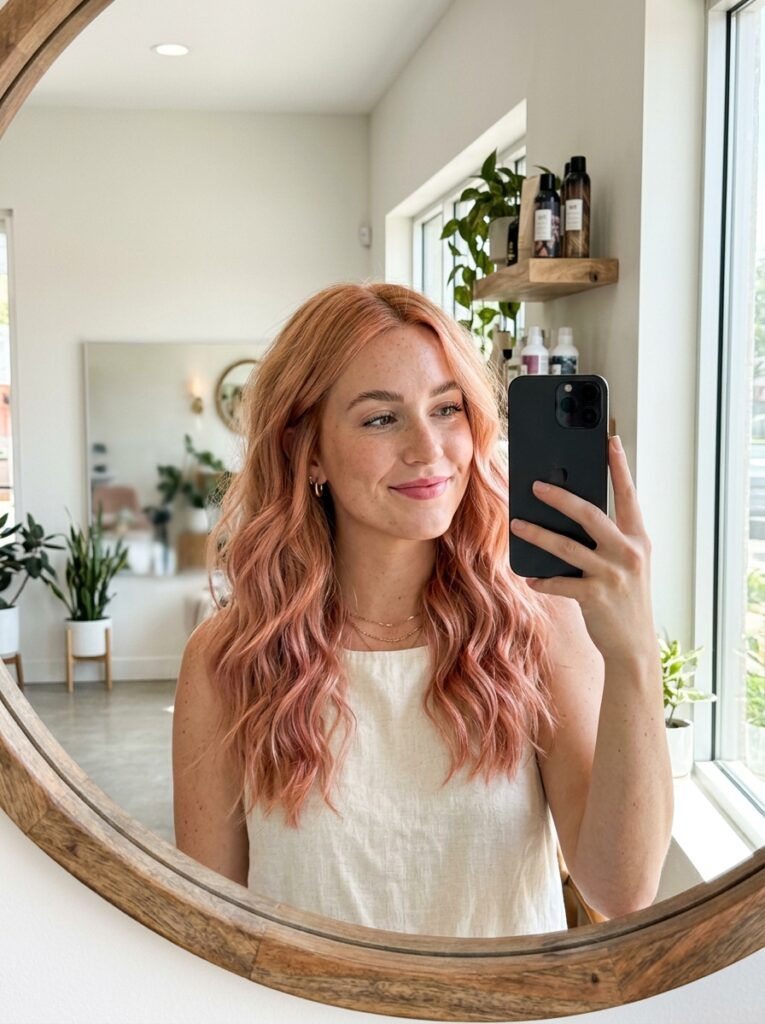 strawberry copper balayage soft pink tone