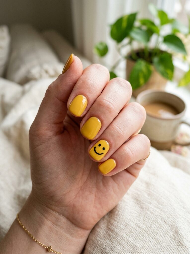 smiley face accent nail design