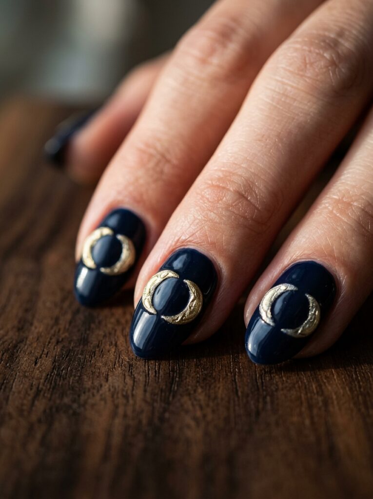 sculpted crescent moon nails with raised gel dimension