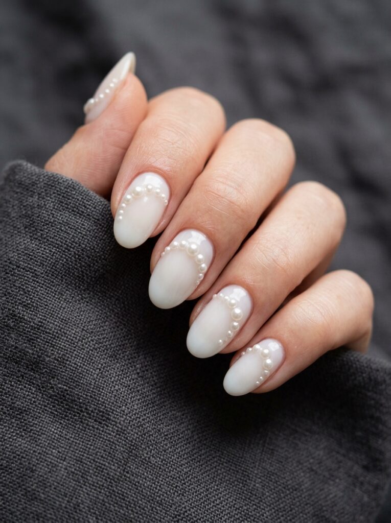floating pearl orbit nails on milky base