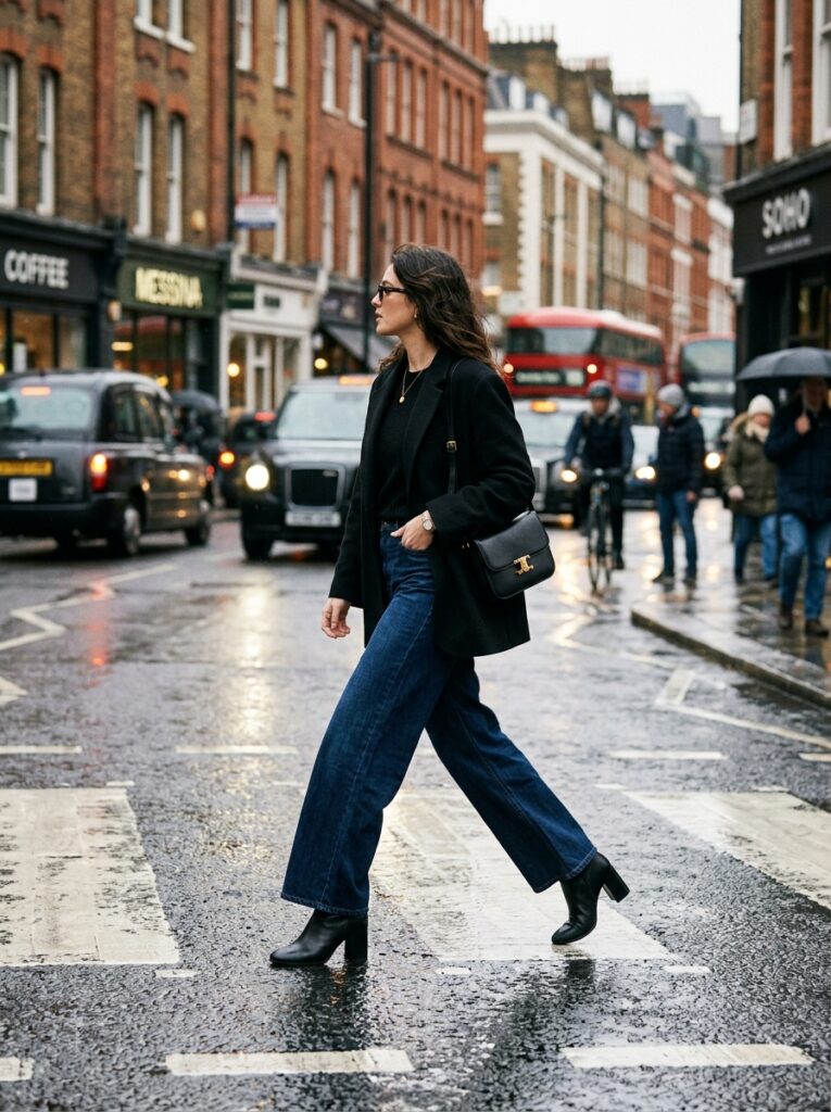 wide leg jeans with heeled ankle boots date night outfit