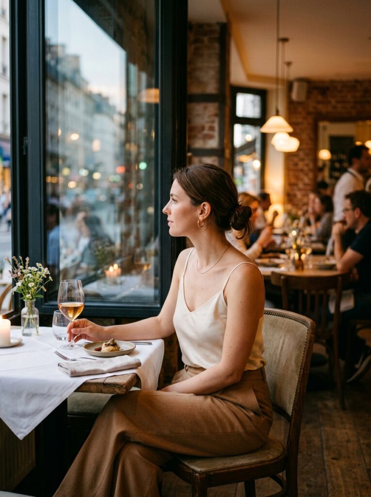 wide leg trousers with silk camisole dinner date outfit