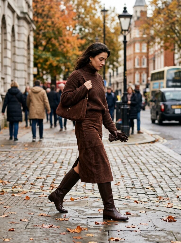 chocolate brown monochrome date night outfit