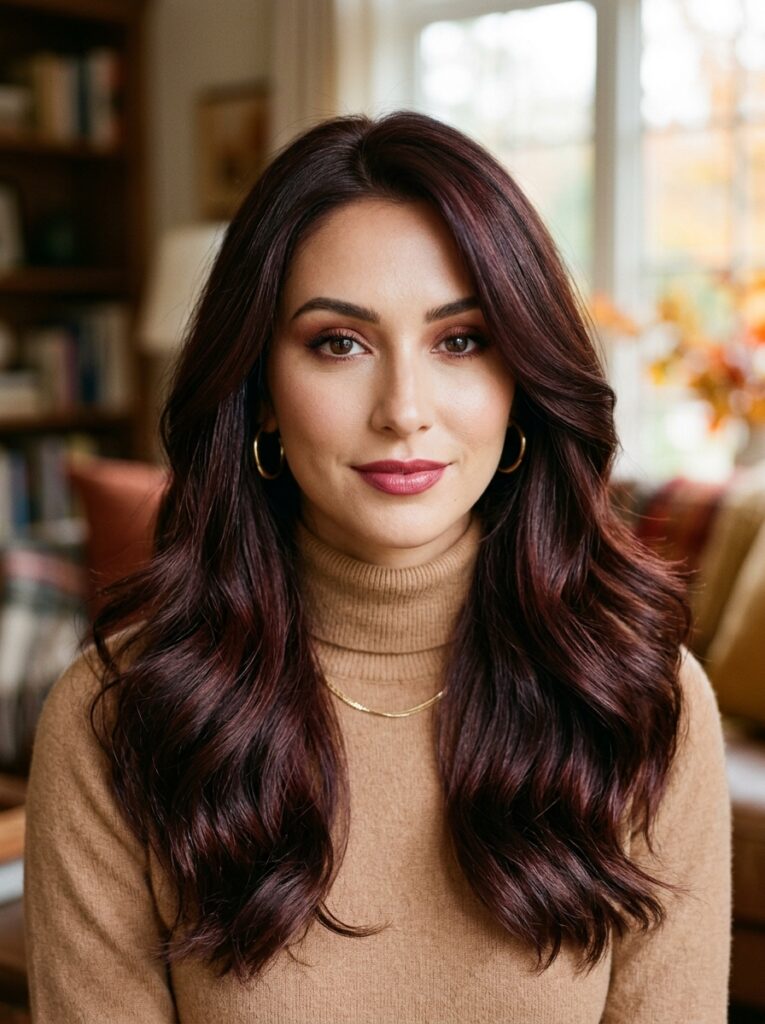 Burgundy brown hair with subtle wine-red undertones