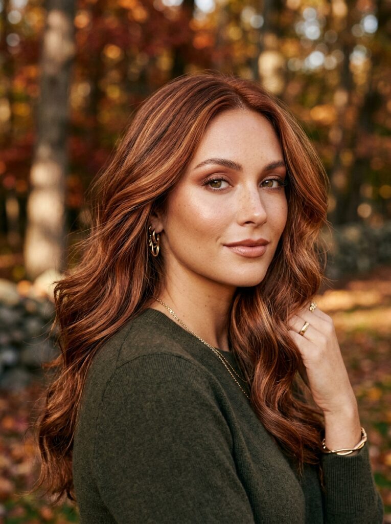 Cinnamon auburn hair with warm reddish-brown dimension