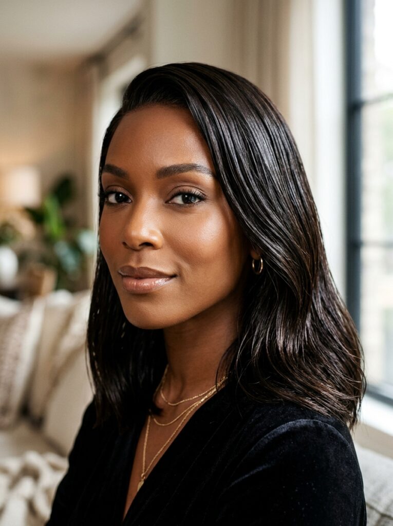 Velvet espresso brunette hair with a deep glossy brown-black finish