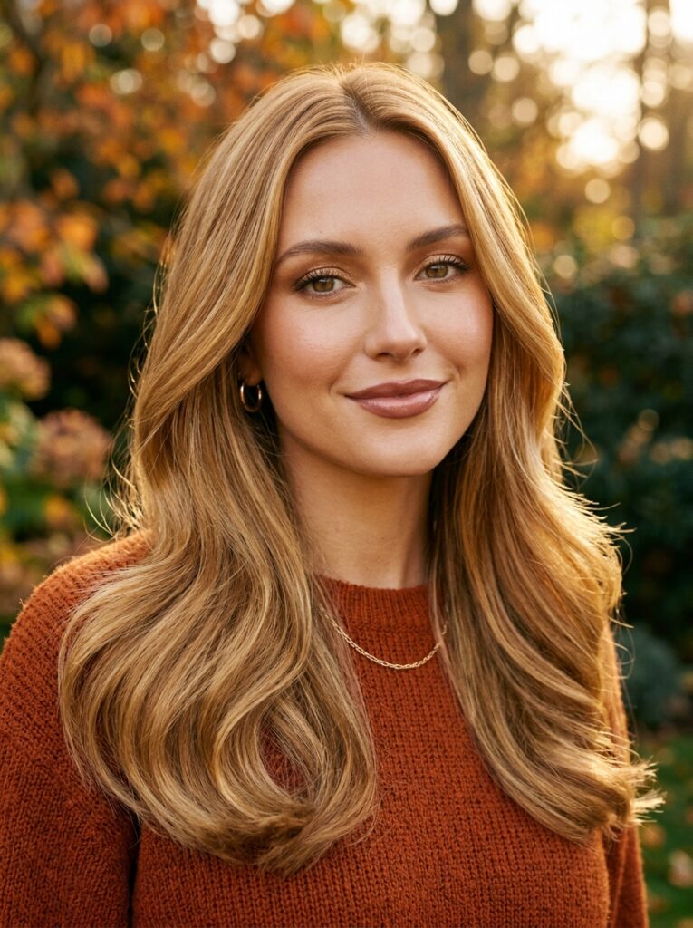 Golden honey blonde hair with rich luminous warmth