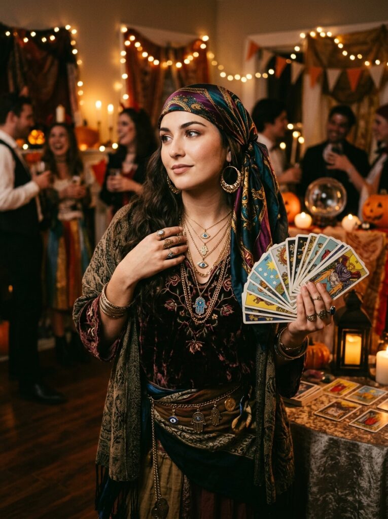 fortune teller halloween costume with layered jewelry