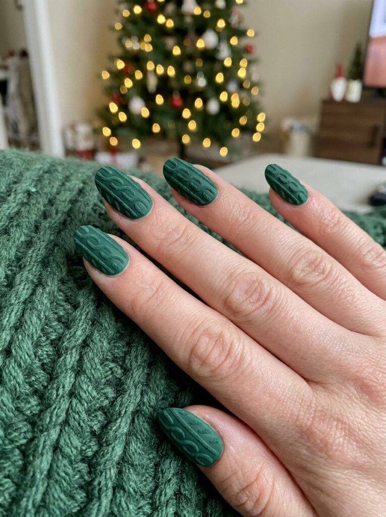 emerald cable knit sweater nails with matte top coat