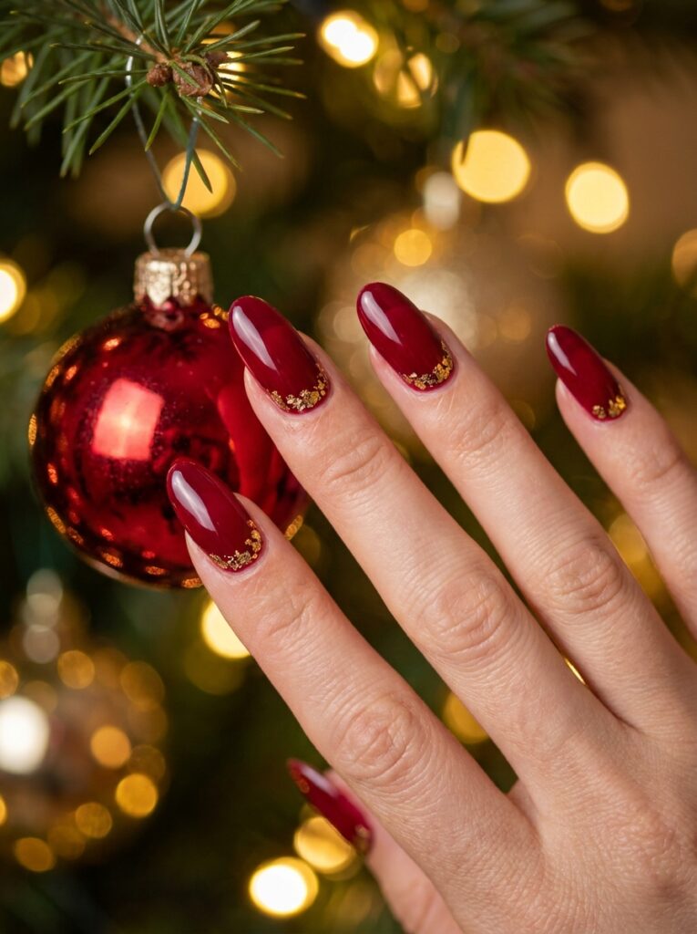 ruby ornament nails with gold foil caps