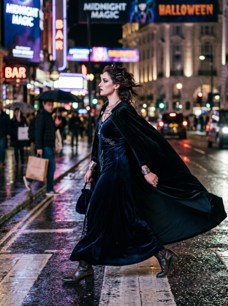 midnight sorceress halloween costume with dramatic cape
