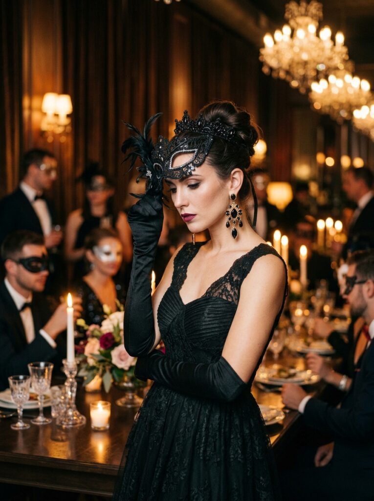 masquerade queen halloween costume with lace mask