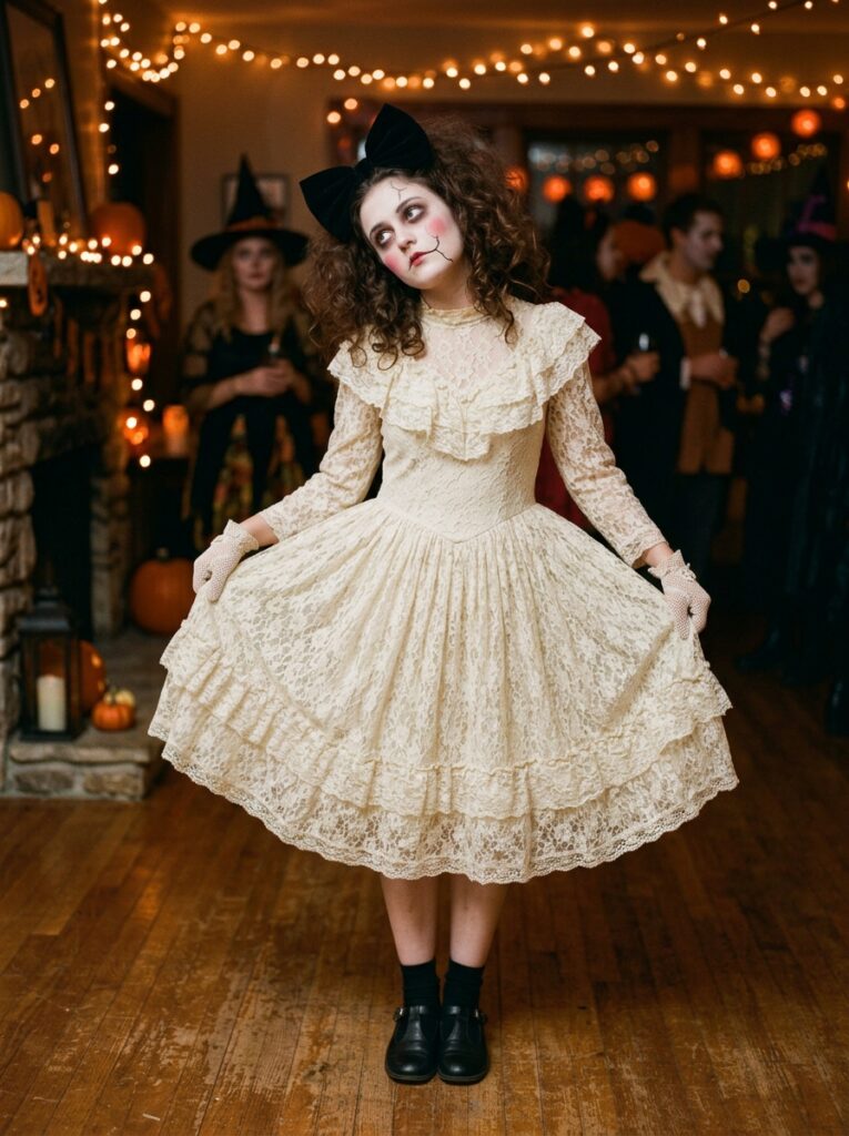haunted doll halloween costume in lace dress