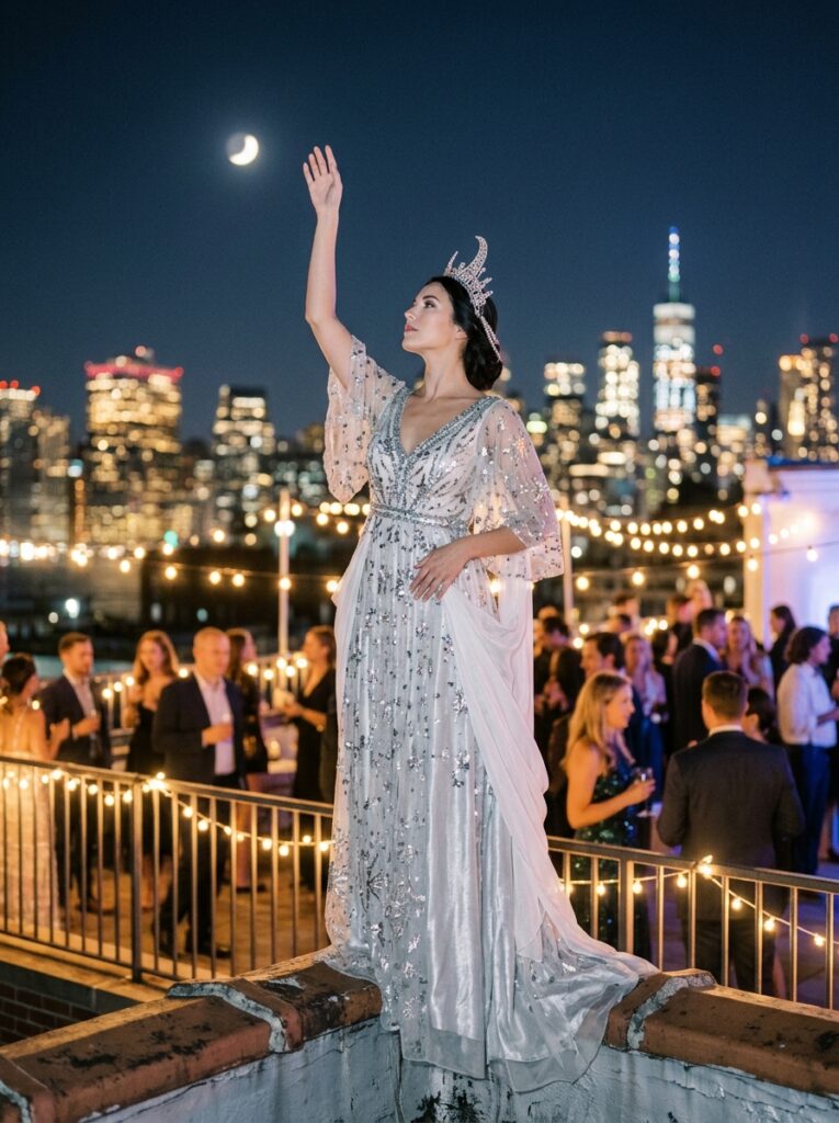 moon goddess halloween costume with crescent crown