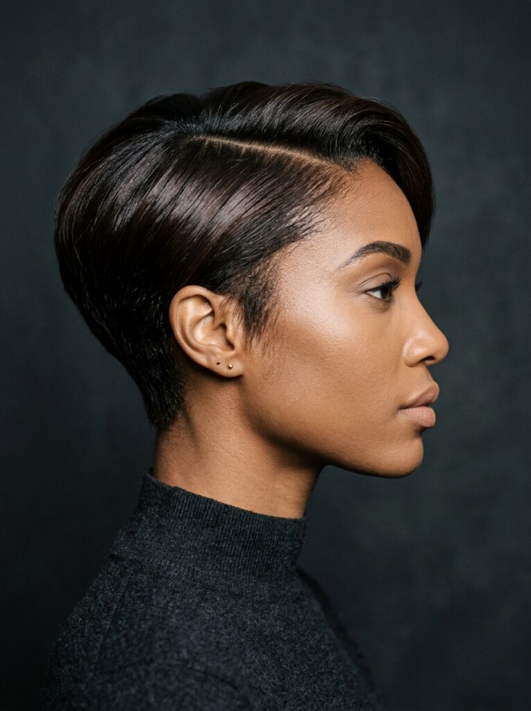 side parted pixie cut with long top