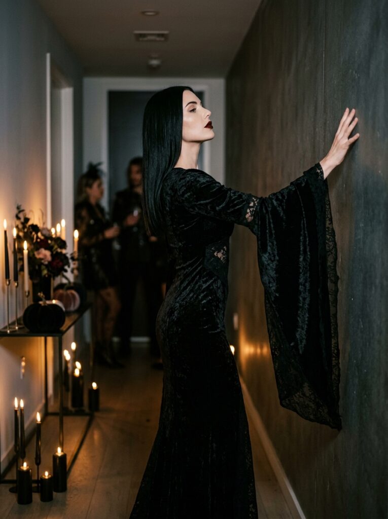 gothic gown halloween costume with flared sleeves