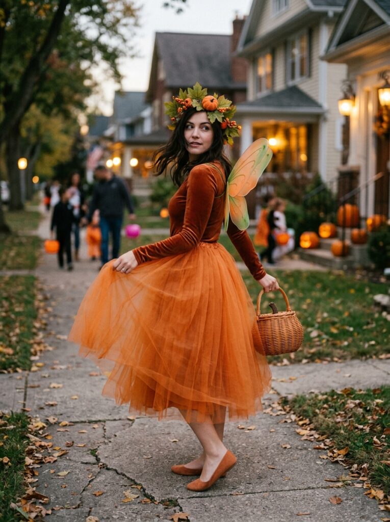 pumpkin fairy halloween costume with orange tulle skirt