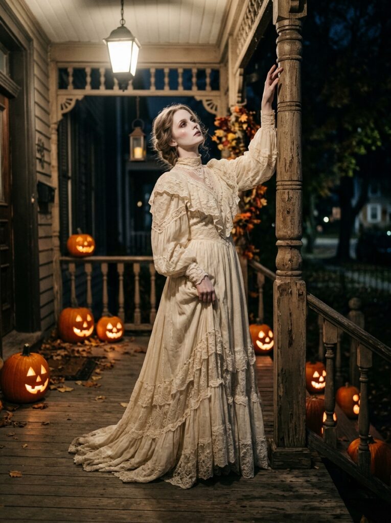 victorian ghost halloween costume in white lace