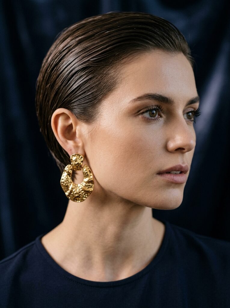 wet look slicked back pixie cut