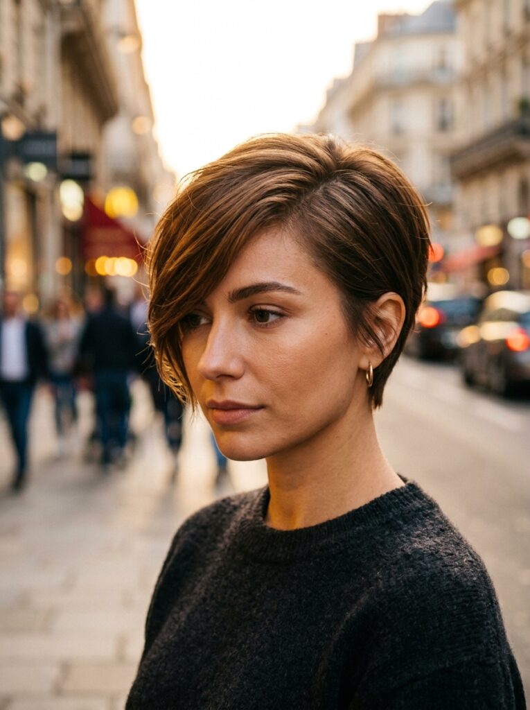 long side swept pixie cut with tapered sides