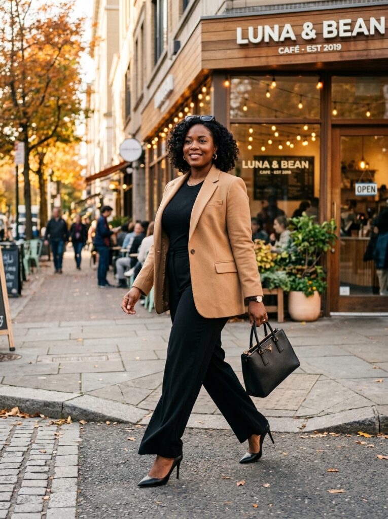 Cream cardigan over a floral midi dress with brown ankle boots
