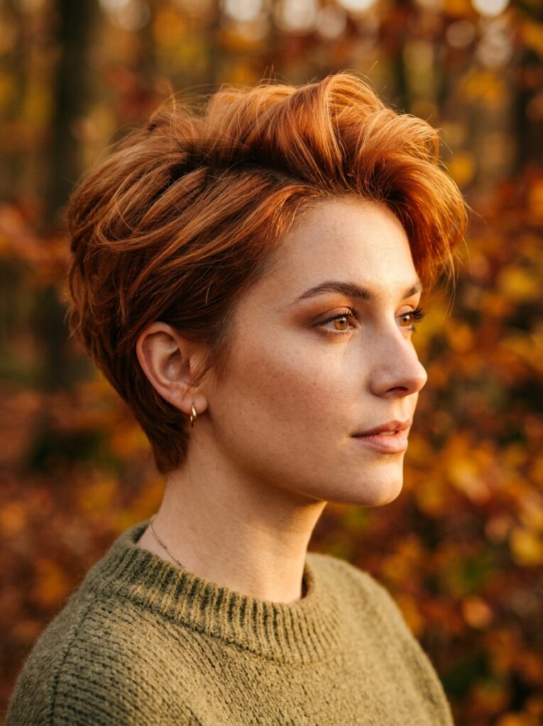 voluminous copper pixie cut