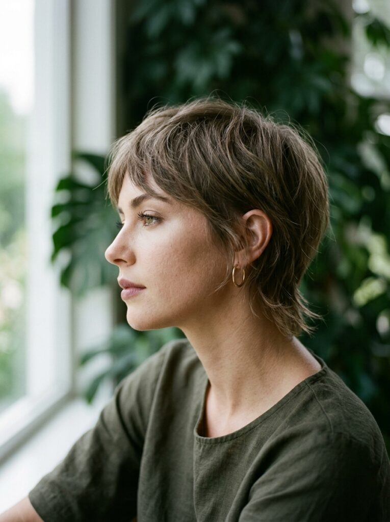 soft feathered pixie cut with wispy ends